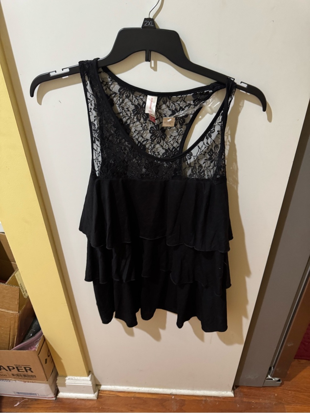 No Boundaries Black Lace Tiered Ruffle Tank Top